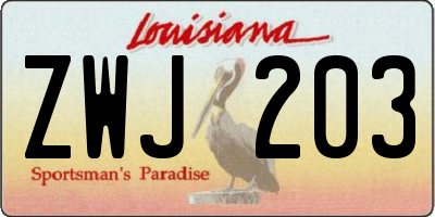 LA license plate ZWJ203