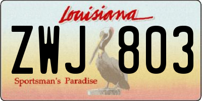 LA license plate ZWJ803