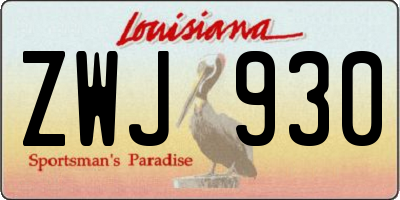 LA license plate ZWJ930