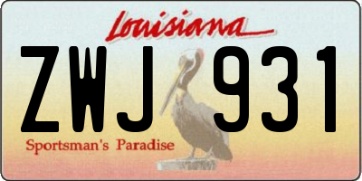 LA license plate ZWJ931