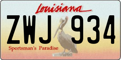LA license plate ZWJ934