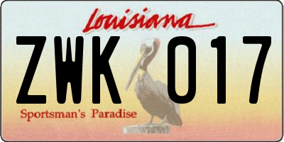 LA license plate ZWK017