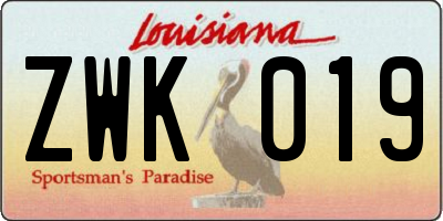 LA license plate ZWK019