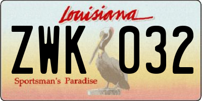 LA license plate ZWK032