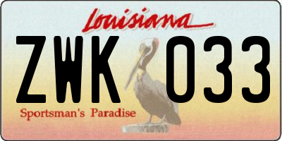 LA license plate ZWK033