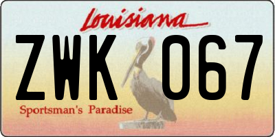 LA license plate ZWK067