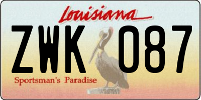 LA license plate ZWK087