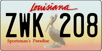 LA license plate ZWK208