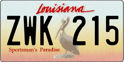 LA license plate ZWK215