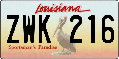 LA license plate ZWK216