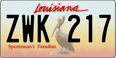 LA license plate ZWK217