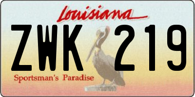 LA license plate ZWK219