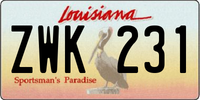 LA license plate ZWK231