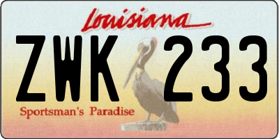 LA license plate ZWK233