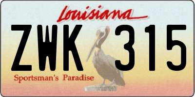 LA license plate ZWK315