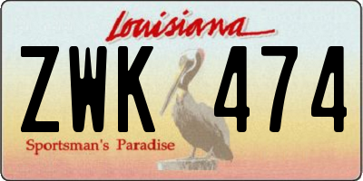 LA license plate ZWK474