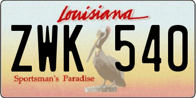 LA license plate ZWK540