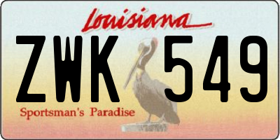 LA license plate ZWK549