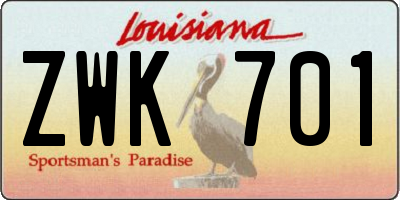 LA license plate ZWK701