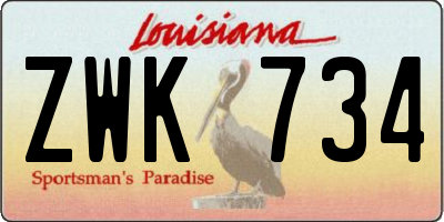 LA license plate ZWK734