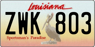 LA license plate ZWK803