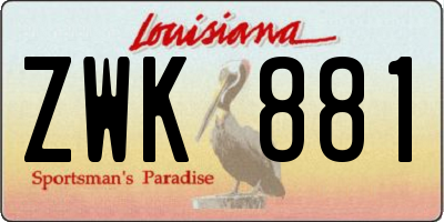 LA license plate ZWK881