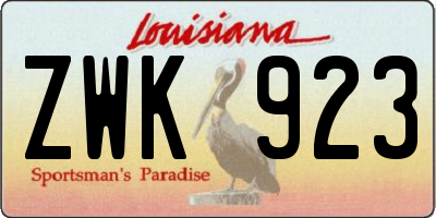 LA license plate ZWK923