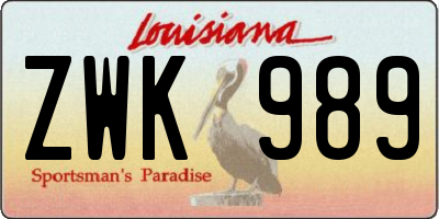 LA license plate ZWK989