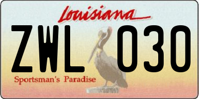 LA license plate ZWL030