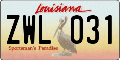 LA license plate ZWL031
