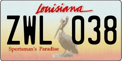 LA license plate ZWL038