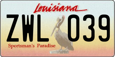 LA license plate ZWL039