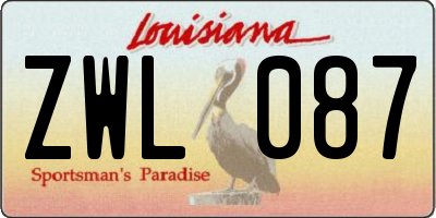 LA license plate ZWL087