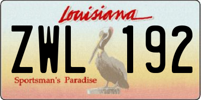 LA license plate ZWL192