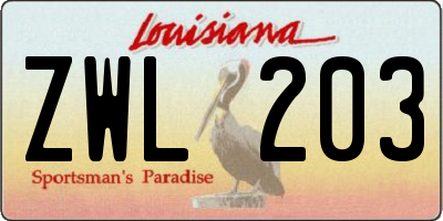 LA license plate ZWL203