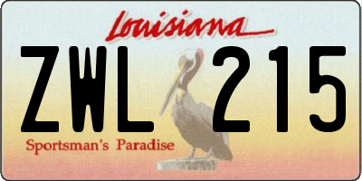 LA license plate ZWL215