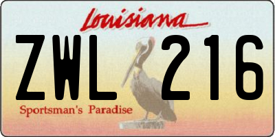 LA license plate ZWL216