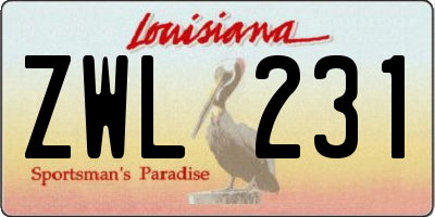 LA license plate ZWL231