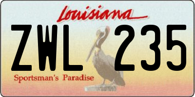 LA license plate ZWL235