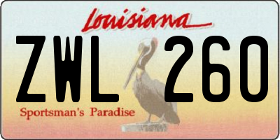 LA license plate ZWL260