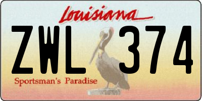 LA license plate ZWL374