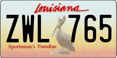 LA license plate ZWL765