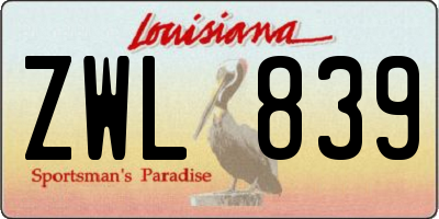 LA license plate ZWL839