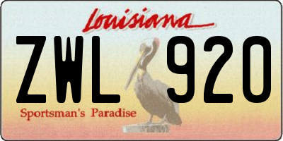 LA license plate ZWL920