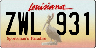 LA license plate ZWL931