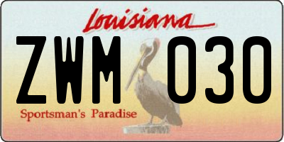 LA license plate ZWM030