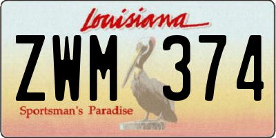 LA license plate ZWM374
