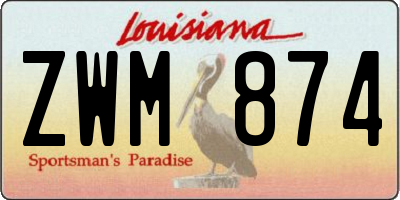 LA license plate ZWM874