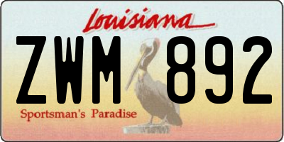 LA license plate ZWM892