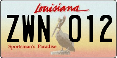 LA license plate ZWN012